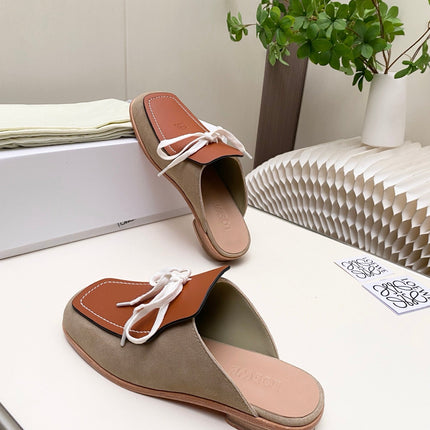 LOEWE 26S FLAT MULES IN BROWN CALFSKIN AND SUEDE