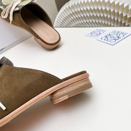 LOEWE 26S FLAT MULES IN SNAKESKIN-EMBOSSED CALFSKIN AND BROWN SUEDE