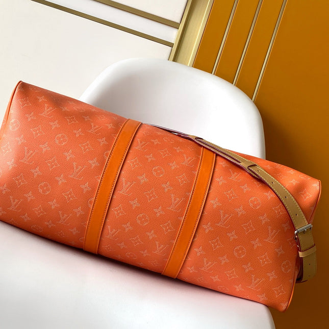 LV 26S KEEPALL 50 IN ORANGE MONOGRAM CANVAS