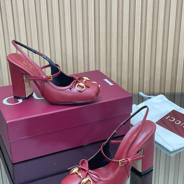 GG HORSEBIT HIGH HEEL 95MM IN BURGUNDY RED CALFSKIN