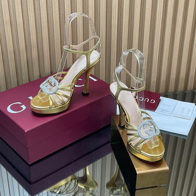 GUCCI 26S HIGH-HEELED SANDALS 125 MM IN GOLD CALFSKIN