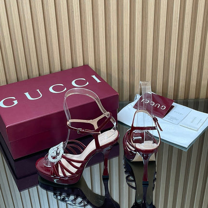 GUCCI 26S HIGH-HEELED SANDALS 125 MM IN DARK RED CALFSKIN