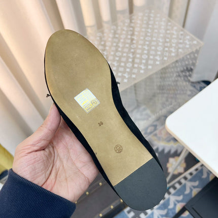 THE ROW 26S BALLET FLATS IN BLACK SUEDE ELASTIC TRIM WITH BOW