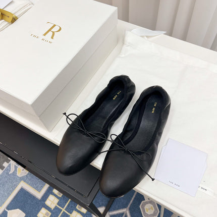THE ROW 26S BALLET FLATS IN BLACK CALFSKIN ELASTIC TRIM WITH BOW