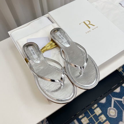 THE ROW 26S THONG SANDALS IN SILVER CALFSKIN