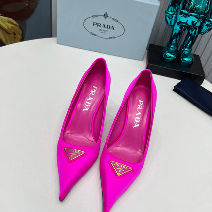PRADA 26S POINTED TOE PUMPS STILETTO HEEL 80MM IN FUCHSIA PINK SATIN