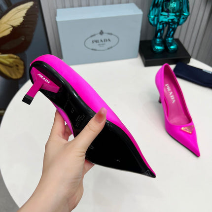 PRADA 26S POINTED TOE PUMPS STILETTO HEEL 80MM IN FUCHSIA PINK SATIN
