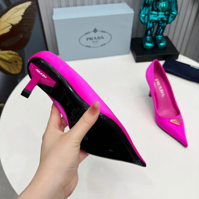 PRADA 26S POINTED TOE PUMPS STILETTO HEEL 80MM IN FUCHSIA PINK SATIN