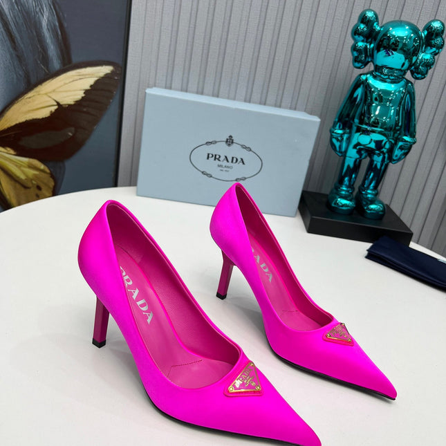 PRADA 26S POINTED TOE PUMPS STILETTO HEEL 80MM IN FUCHSIA PINK SATIN