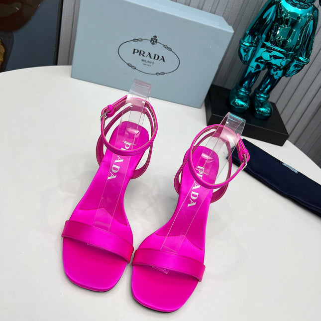 PRADA 26S ANKLE STRAP SANDALS STILETTO HEEL 80MM IN FUCHSIA PINK SATIN
