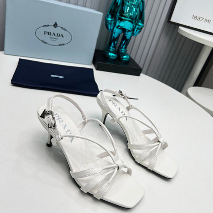 PRADA 26S STRAPPY SANDALS STILETTO HEEL 60MM IN WHITE CALFSKIN