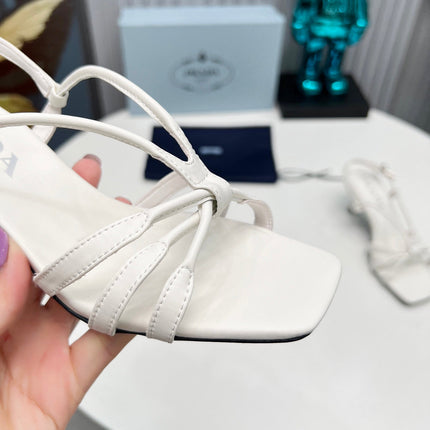 PRADA 26S STRAPPY SANDALS STILETTO HEEL 60MM IN WHITE CALFSKIN