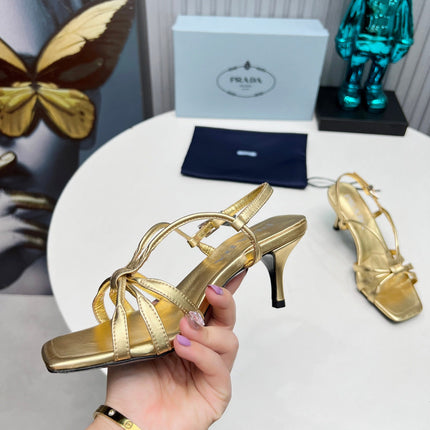 PRADA 26S STRAPPY SANDALS STILETTO HEEL 60MM IN GOLD CALFSKIN