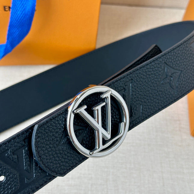 LV 25S BELT 40 MM IN BLACK CALFSKIN WITH SILVER HARDWARE 593263