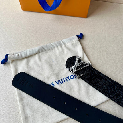 LV 25S BELT 40 MM IN BLACK CALFSKIN WITH SILVER HARDWARE 593265