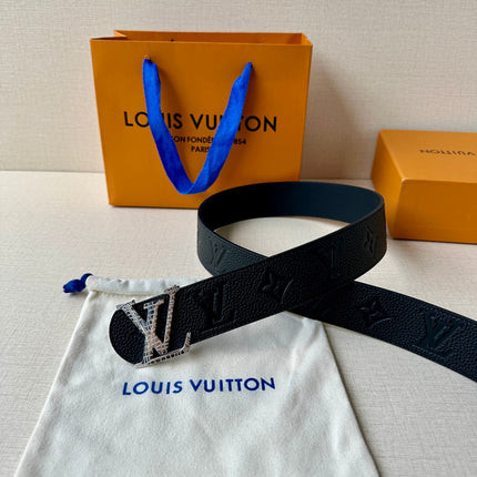 LV 25S BELT 40 MM IN BLACK CALFSKIN WITH SILVER HARDWARE 593265