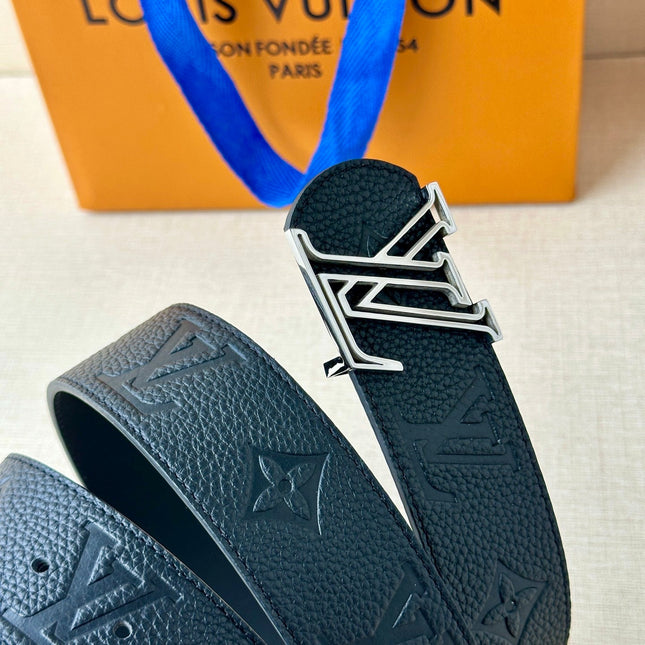 LV 25S BELT 40 MM IN BLACK CALFSKIN WITH SILVER HARDWARE 593266