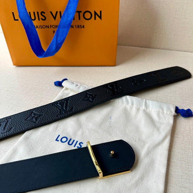 LV 25S BELT 40 MM IN BLACK CALFSKIN WITH GOLD HARDWARE 593266