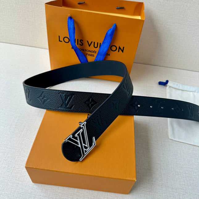 LV 25S BELT 40 MM IN BLACK CALFSKIN WITH SILVER HARDWARE 593266