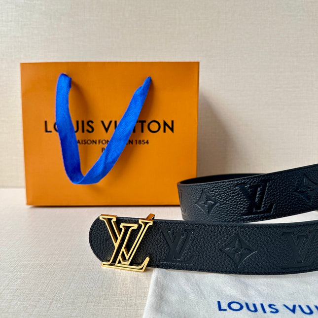 LV 25S BELT 40 MM IN BLACK CALFSKIN WITH GOLD HARDWARE 593266