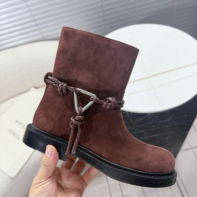 BOTTEGA VENETA 26S ANKLE BOOTS IN BROWN SUEDE WITH ROPE DETAIL
