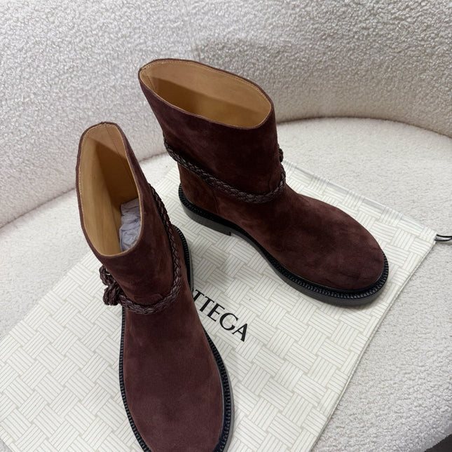 BOTTEGA VENETA 26S ANKLE BOOTS IN BROWN SUEDE WITH ROPE DETAIL