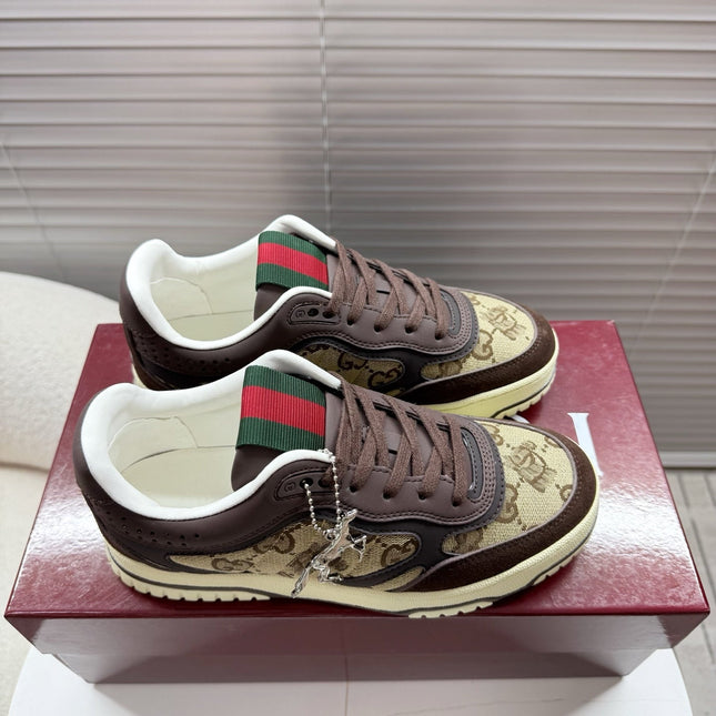 GUCCI 26S MAC80 SNEAKER IN BEIGE CANVAS AND DARK BROWN LEATHER