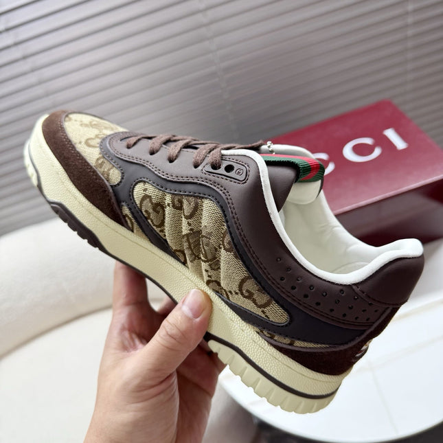 GUCCI 26S MAC80 SNEAKER IN BEIGE CANVAS AND DARK BROWN LEATHER