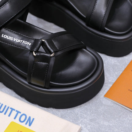 LV 26S CHAMELEON PLATFORM SANDALS 60MM IN BLACK CALFSKIN AND EVA
