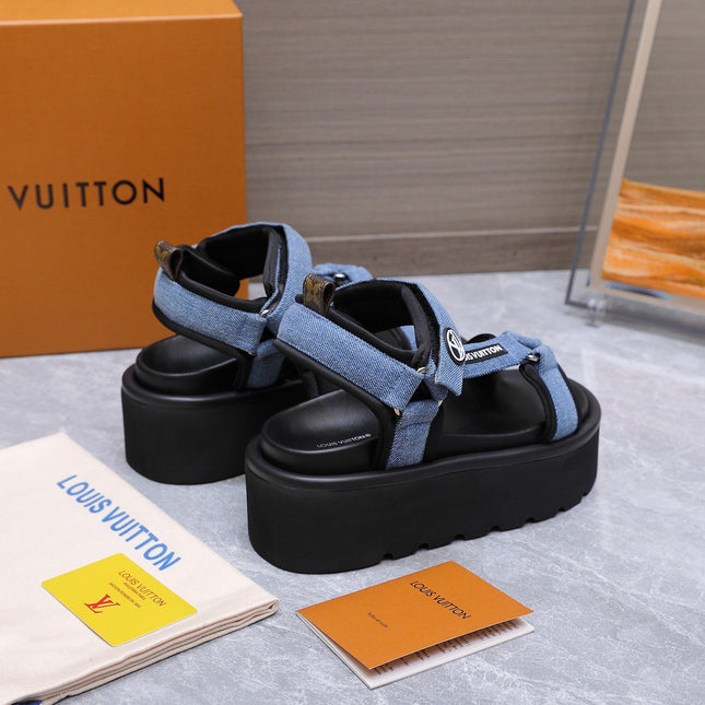 LV 26S CHAMELEON PLATFORM SANDALS 60MM IN BLUE DENIM AND EVA