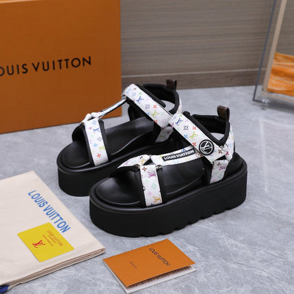 LV 26S CHAMELEON PLATFORM SANDALS 60MM IN WHITE MONOGRAM CALFSKIN AND EVA