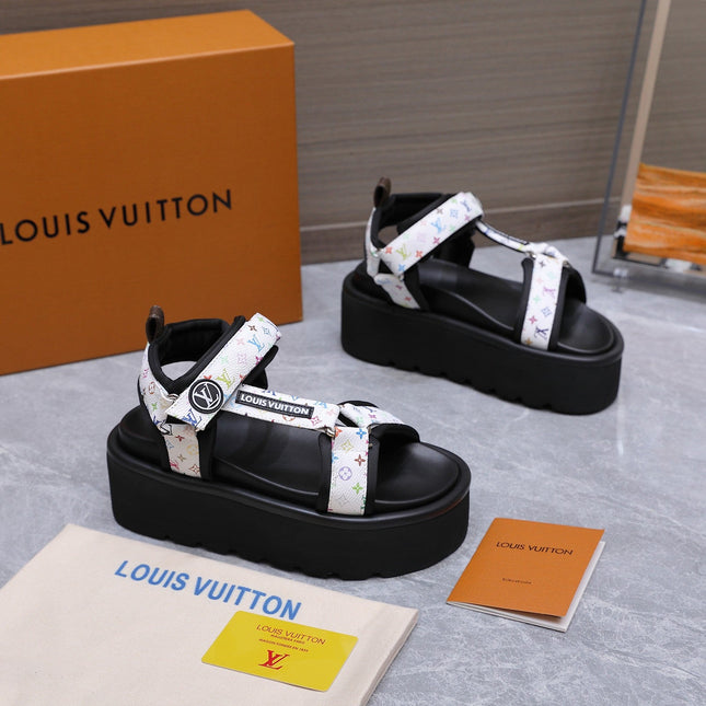 LV 26S CHAMELEON PLATFORM SANDALS 60MM IN WHITE MONOGRAM CALFSKIN AND EVA