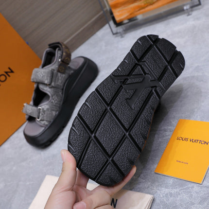 LV 26S CHAMELEON SANDALS 60MM IN GREY MONOGRAM COATED DENIM AND EVA