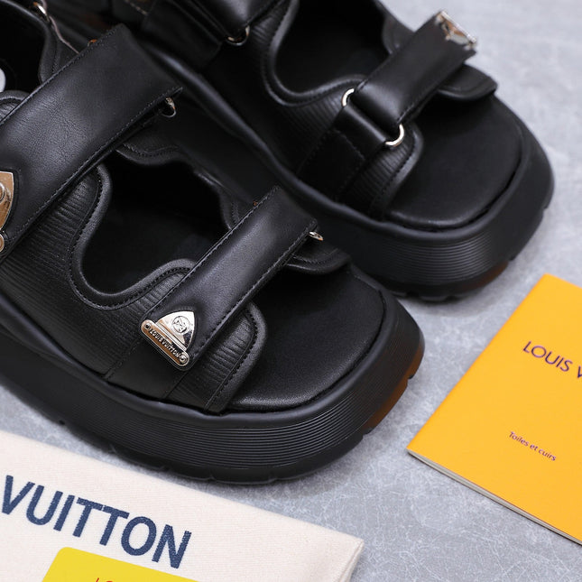 LV 26S CHAMELEON SANDALS 60MM IN BLACK CALFSKIN AND EVA