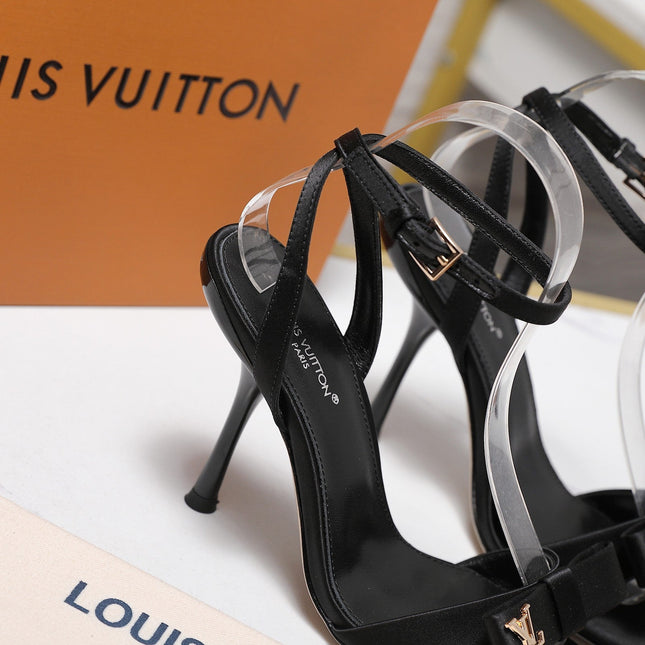 LV 26S 6AM SANDALS 90MM IN BLACK SATIN WITH BOW