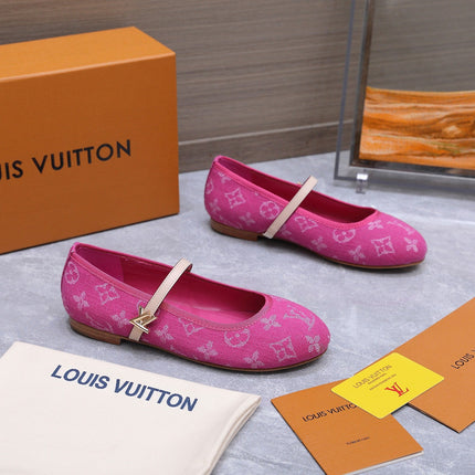 LV 26S MARY JANE FLATS IN HOT PINK MONOGRAM DENIM WITH CALFSKIN STRAP