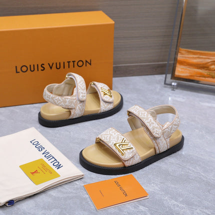 LV 26S SANDALS IN BEIGE MONOGRAM COATED FABRIC GOLD HARDWARE