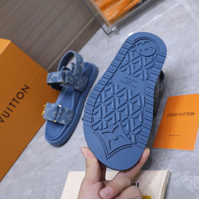 LV 26S SANDALS IN BLUE MONOGRAM COATED DENIM GOLD HARDWARE