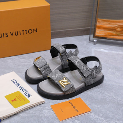 LV 26S SANDALS IN GREY MONOGRAM COATED DENIM GOLD HARDWARE