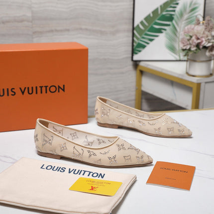 LV 26S GALA FLAT BALLERINA IN NUDE BEIGE MESH WITH WITH RHINESTONES