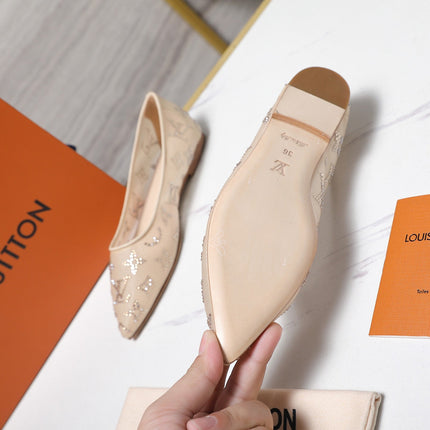 LV 26S GALA FLAT BALLERINA IN NUDE BEIGE MESH WITH WITH RHINESTONES
