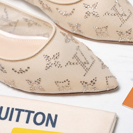 LV 26S GALA FLAT BALLERINA IN NUDE BEIGE MESH WITH WITH RHINESTONES