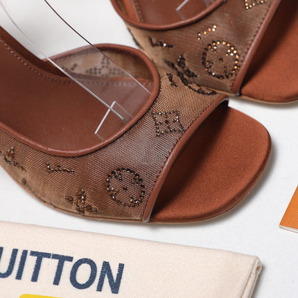 LV 26S GALA SANDAL 85MM IN ORANGE BROWN MESH WITH WITH RHINESTONES