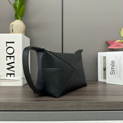 PUZZLE FOLD WASH 22 BAG IN BLACK SHINY CALFSKIN
