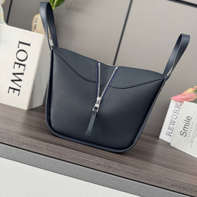 LOEWE 25S HAMMOCK BAG 20 IN CHARCOAL BLUE CALFSKIN SILVER HARDWARE