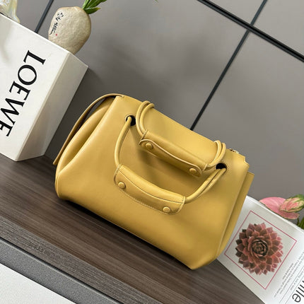 LOEWE 25S MADRID BAG 28 IN SAND YELLOW CALFSKIN GOLD HARDWARE