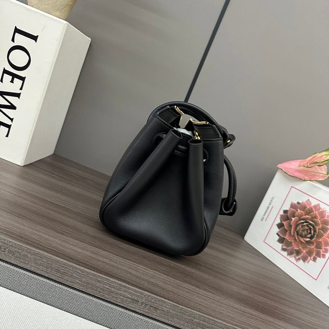 LOEWE 25S MEDIUM MADRID BAG 23 IN BLACK CALFSKIN GOLD HARDWARE