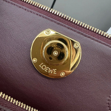 LOEWE 25S MEDIUM MADRID BAG 23 IN DARK WINE CALFSKIN GOLD HARDWARE
