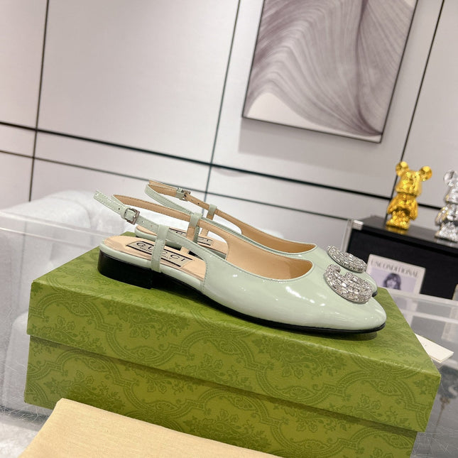 METALIC SLINGBACK FLATS IN PISTACHIO GREEN CALFSKIN