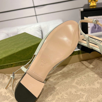 METALIC SLINGBACK FLATS IN PISTACHIO GREEN CALFSKIN